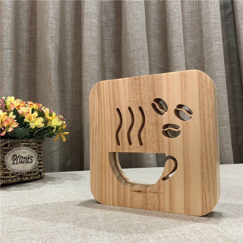 Luz de diseño de patrón de café creativo de madera natural para niños