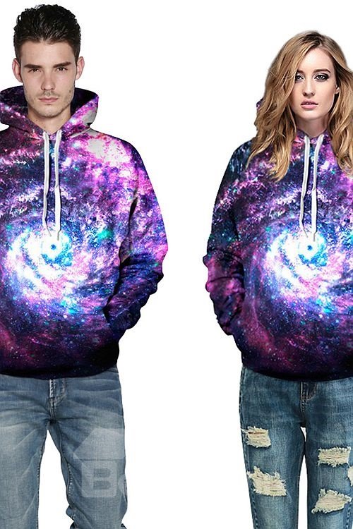Sudadera con capucha pintada en 3D con patrón de galaxia de manga larga colorida