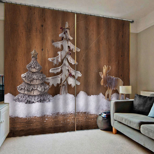 3D Printed Christmas Tree Window Curtains Polyester Blackout Decoration Custom 2 Panels Drapes for Living Room Bedroom No Pilling No Fading No off-lining