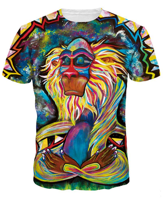 Camiseta pintada en 3D con estampado de orangután especial y cuello redondo creativo