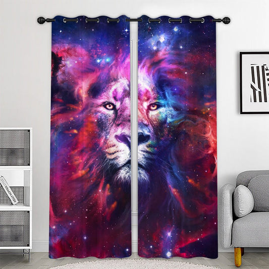 Creative 3D Printed Blackout Curtains Purple Lion and Fire Custom 2 Panels Drapes for Living Room Bedroom Decoration No Pilling No Fading No off-lining Heat insulation Sun Protection Waterproof Polyester