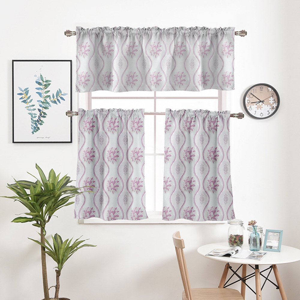 Cenefa de ventana floral de jacquard pastoral, cortina corta de 1 pieza para cocinas, baños, sótanos y más