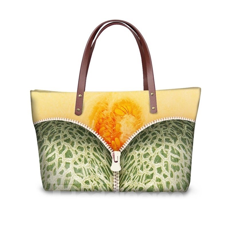 Cantaloupe with Zipper Waterproof Sturdy 3D Printed for Women Girls Shoulder HandBags