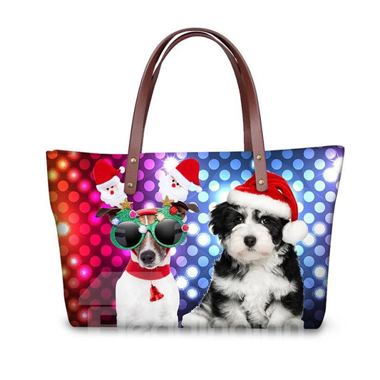 Christmas with Pet Dog Waterproof 3D Printed Shoulder Handbag