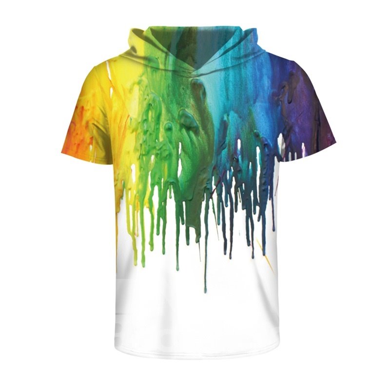 Bunte Malerei Bequemes Spandex Hochwertiges 3D-Kurzarm-T-Shirt für Herren mit Kapuze