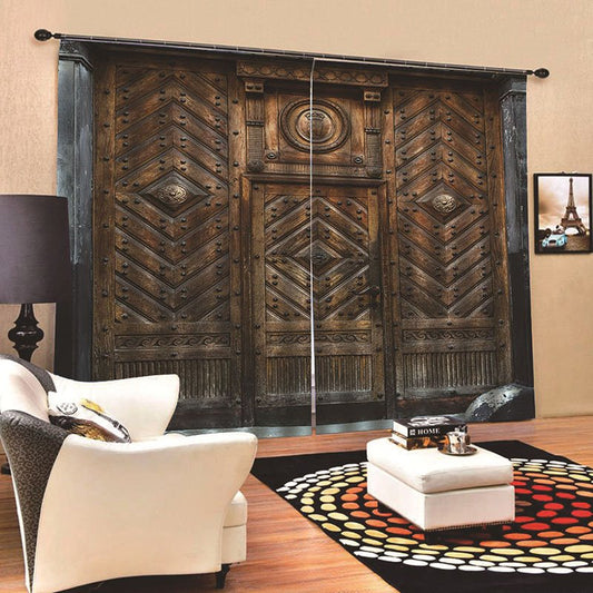 Vintage 3D Iron Gate Print Blackout Curtains 200g ©O Thick Polyester Heat Insulation and Water-proof Absolutely Wrinkle-free Integrated Printing Without Ever Fading Cracking Peeling or Flaking 80W*84L