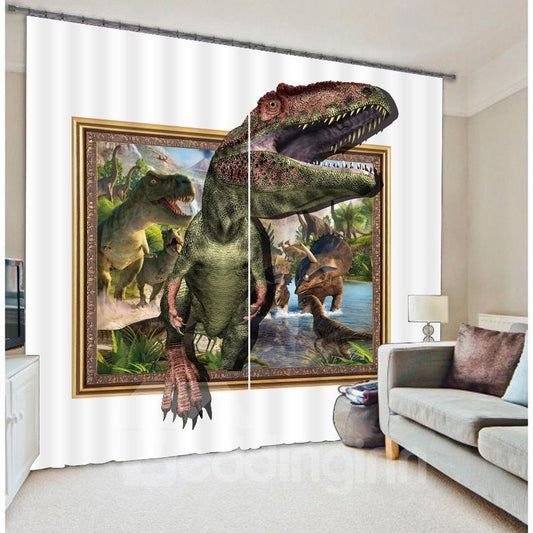 3D-Vorhang mit erstaunlichen Dinosauriern, bedruckten Tieren, Landschaft, 2 Paneele, für Schlafzimmer, individuelle Beschattung
