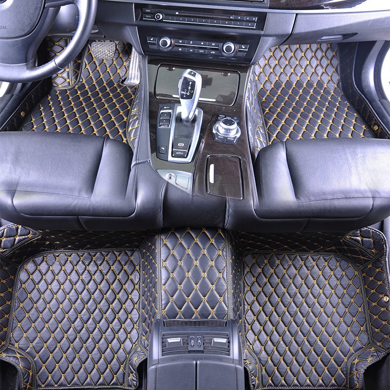 Top-notch Leather Grid Line Design Onefold Color Durable Custom Fit Car Floor Mats