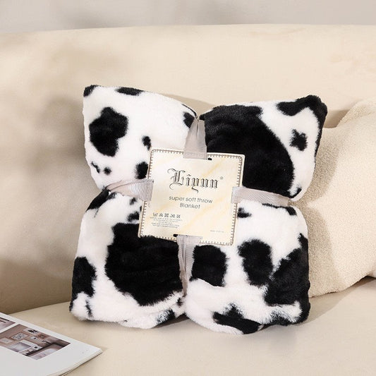 Cow/Love Pattern Blanket Double-layer Air-conditioning Blanket Sofa Blanket Siesta Blanket Keep Warm