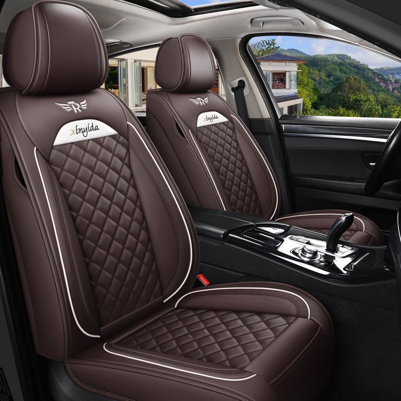 Fundas de asiento de ajuste universal de cuero resistente al desgaste, adecuadas para la mayoría de los automóviles y camionetas de 5 asientos 