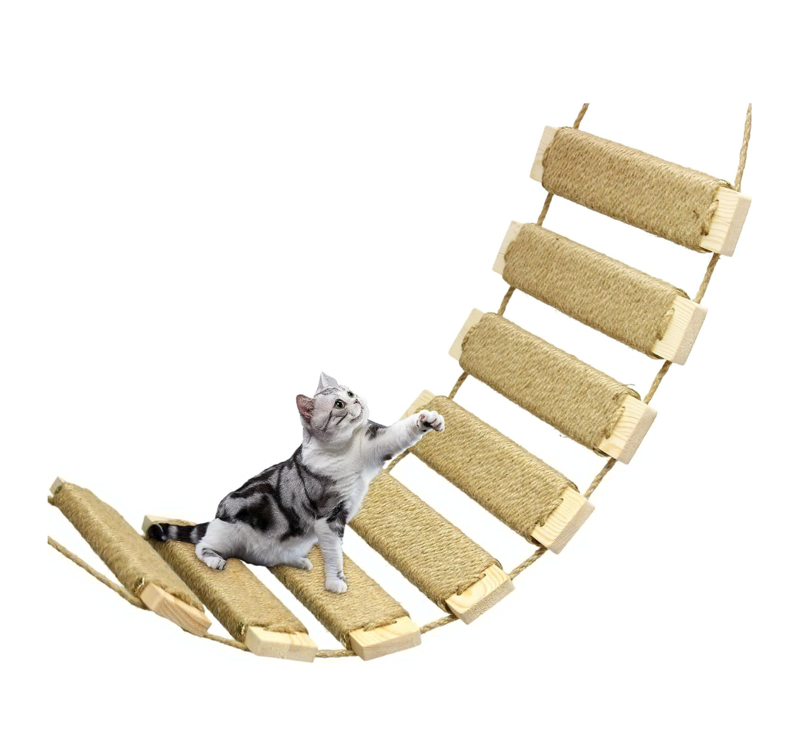 22in Cat Ladder Bridge Tree Tower Cat Cage Accessories Furniture Climbing Frame Toys for Indoor Cats Scratching Post (22x9.8in)