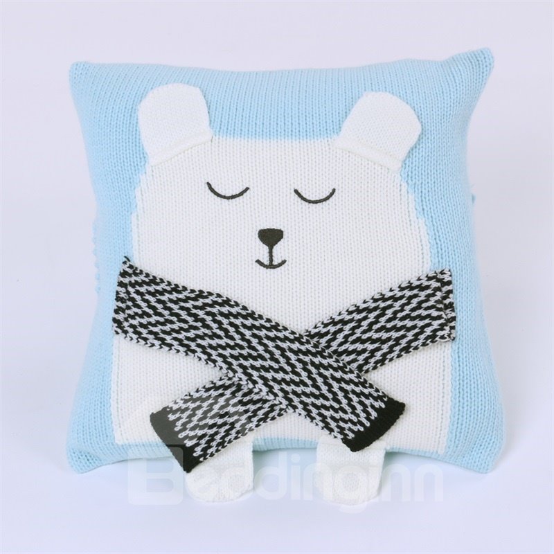 3 Color 13.8*13.8in Lovely Bear Knit Acrylic Fibers Kids Soft Throw Pillow