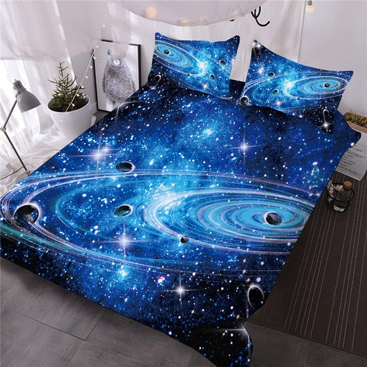 3D Glaxay Theme Printed Bedding Set, 3-Piece Microfiber Planetary System Comforter Set with 2 Pillowcases