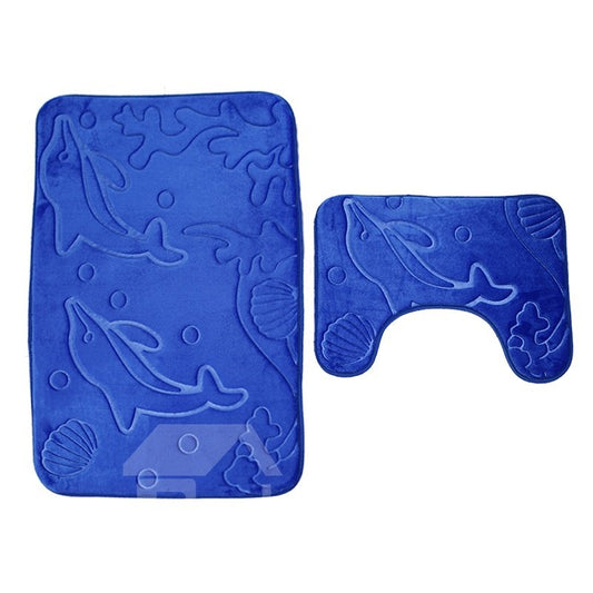 Alfombrilla de baño de 2 piezas con relieve de delfines 3D