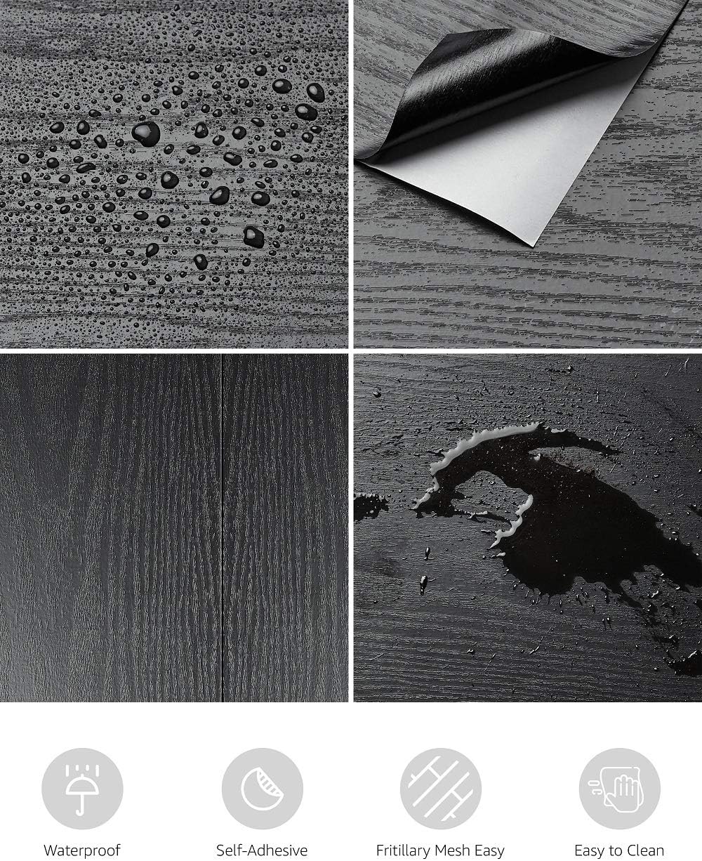 Abyssaly Black Wood Peel and Stick Paper Decorative Self-Adhesive Film for Surfaces Easy to Clean Thickening Upgrade Increase Stomata and Reduces Bubble Generation 11.8 Inch X 78.7 Inch