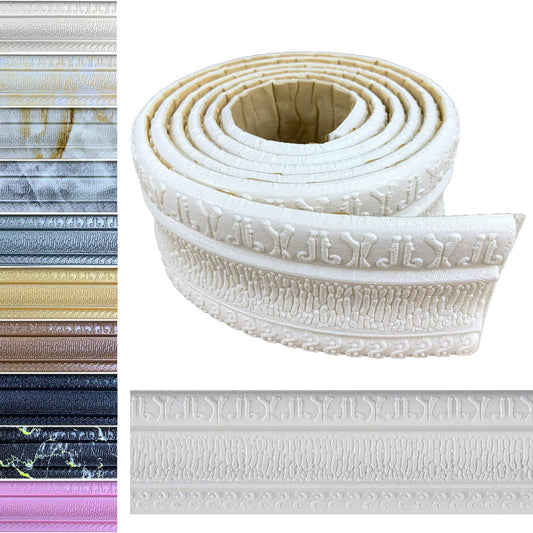 Yutianli Kronenleiste zum Abziehen und Aufkleben, Tapetenbordüre, flexible Wandsockelleiste, selbstklebende Vinyl-Fußleiste, weiße Schaumstoff-Wandleiste, 3D-Spiegelbordüre (2 Stück, 178, weiß) 