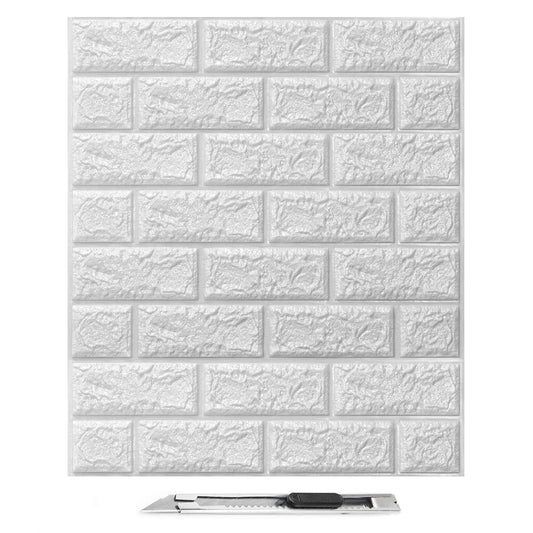 Art3d 30Pcs 3D Brick Wallpaper in White, Faux Foam Brick Wall Panels Peel and Stick, Waterproof for Bedroom, Living Room, and Laundry Decor (43.5Sq.Ft)