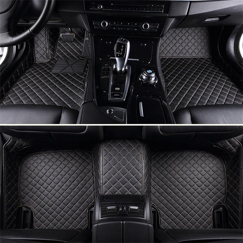 Luxury Series Plaid Trims Design Leather Carpet Custom Fit Car Floor Mats Liners