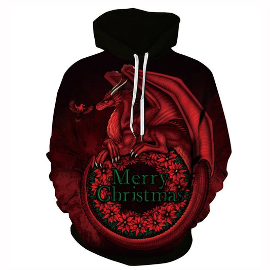 Lässiger 3D-Druck Herren-Hoodie mit Weihnachtsmotiv, rote Dinosaurier, Paar-Outfit, Unisex-Pullover, Hoodies, modisch, langärmelig, lockeres Sweatshirt, Sportbekleidung 