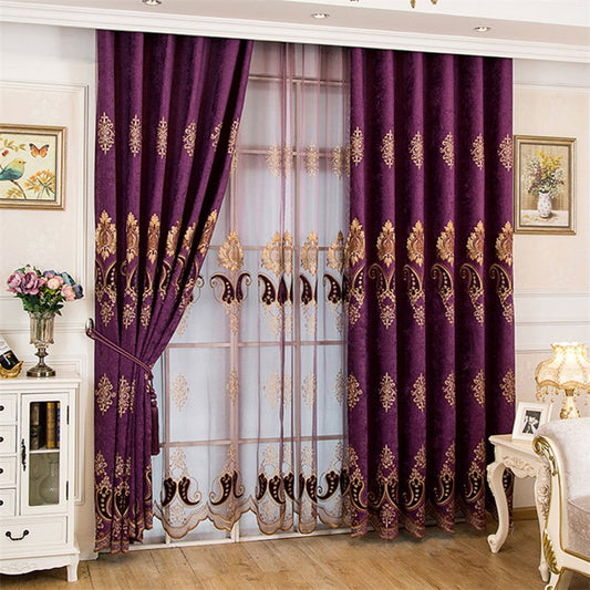 Purple Sheer Curtains Voile Embroidery  Curtains Noble and Elegant for Living Room Bedroom Decoration Custom 2 Panels Drapes Breathable Drapes