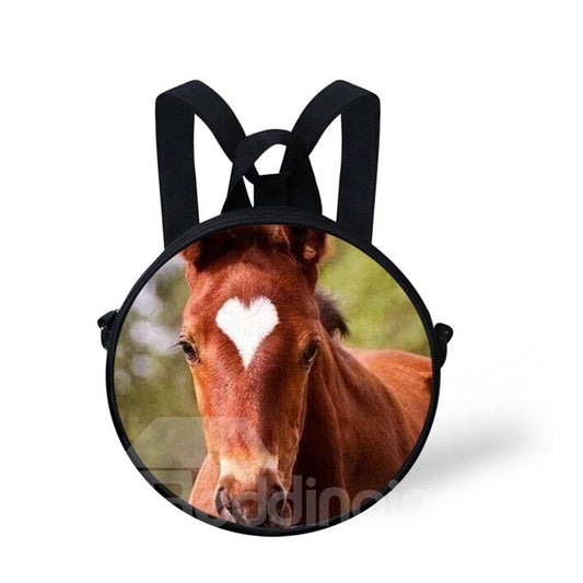 Mochila con hombros y bolso escolar con patrón de caballo y corazón redondo en 3D