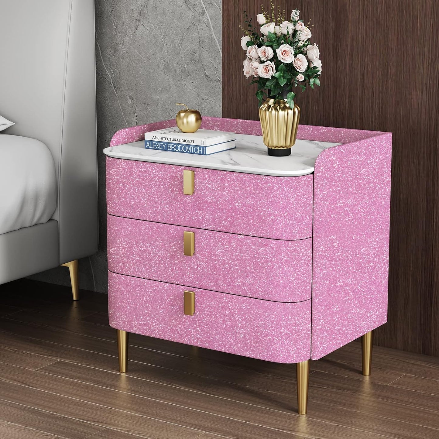 Papel de contacto rosa con purpurina, papel pintado autoadhesivo, color rosa brillante, papel decorativo con purpurina para gabinete, decoración de bricolaje, 17,7 x 78,7 pulgadas