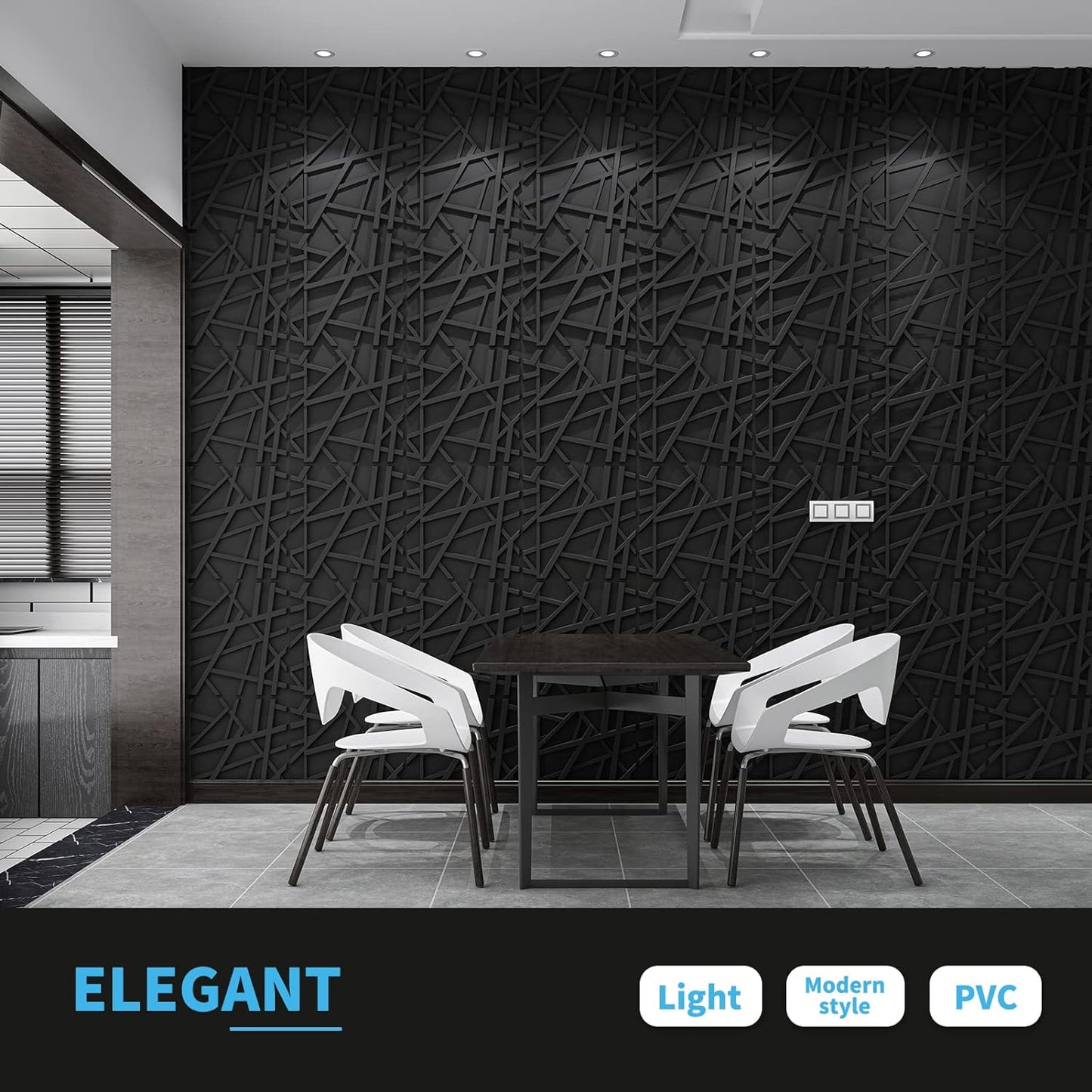 Art3d PVC Decorative Textures Schwarze 3D-Wandpaneele für Innenwanddekoration, schwarze Wanddekoration, Packung mit 12 Fliesen, 32 Quadratfuß