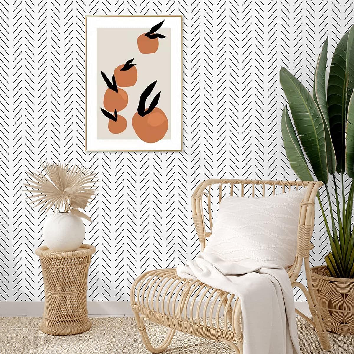 Erfoni Black and White Peel and Stick Wallpaper Modern Herringbone Contact Paper Bathroom 17.7inch x 118.1inch Geometric Removable Wall Paper Peel and Stick Self Adhesive Contact Paper