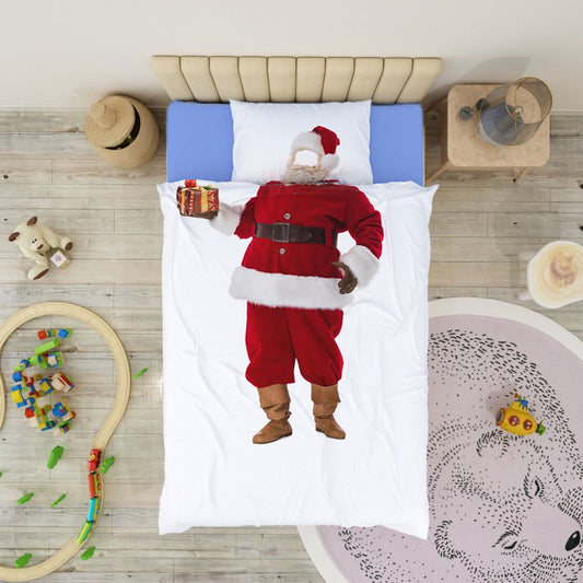 Weihnachtsbettwäsche, 4-teilig, 3D-Bettbezug-Set, Weihnachtsmann, verschleißfest, atmungsaktiv, hochwertiger 60er-Jahre-Baumwollsatin 