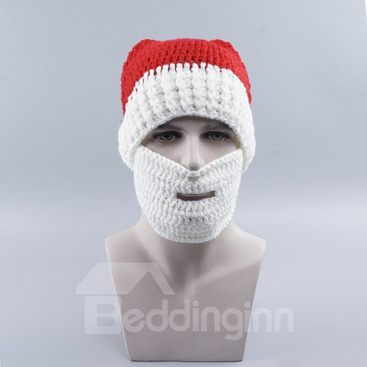 Weihnachtsmütze, Handhaken-Strickmütze, abnehmbarer Bart, warme Wollmütze