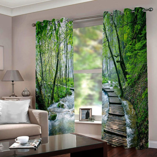 3D Stream Print Room Darkening Blackout and Decorative Curtains Thick Shading Polyester No Pilling No Fading No off-lining