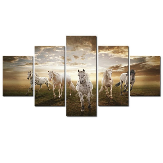 Impresiones de pared sin marco colgadas en lienzo de 5 paneles de caballo corriendo blanco