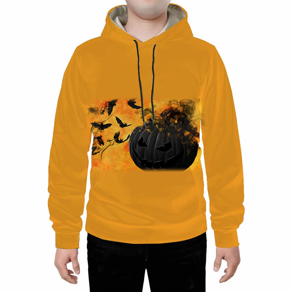 Amarillo 3D Creativo Halloween Sudadera con capucha Sudaderas Pantalones de chándal Chándales Conjuntos de ropa de calle Estampado informal Primavera Otoño Invierno Traje para hombres