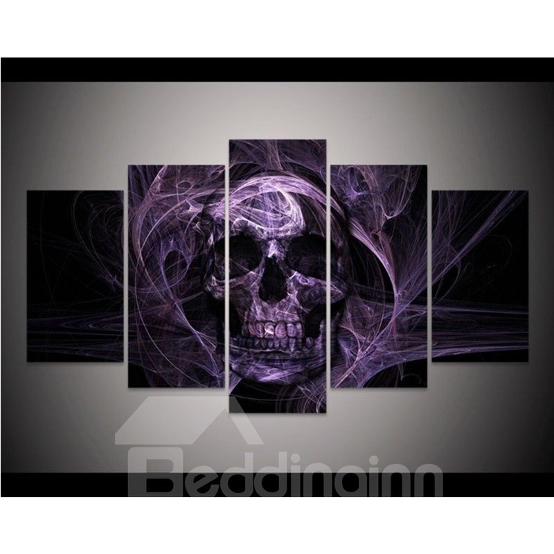 Purple Smoke Surrounding Skull Head Hanging 5-Piece Canvas Eco-friendly and Waterproof Non-framed Prints