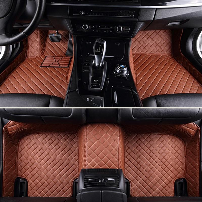 Luxury Series Plaid Trims Design Leather Carpet Custom Fit Car Floor Mats Liners