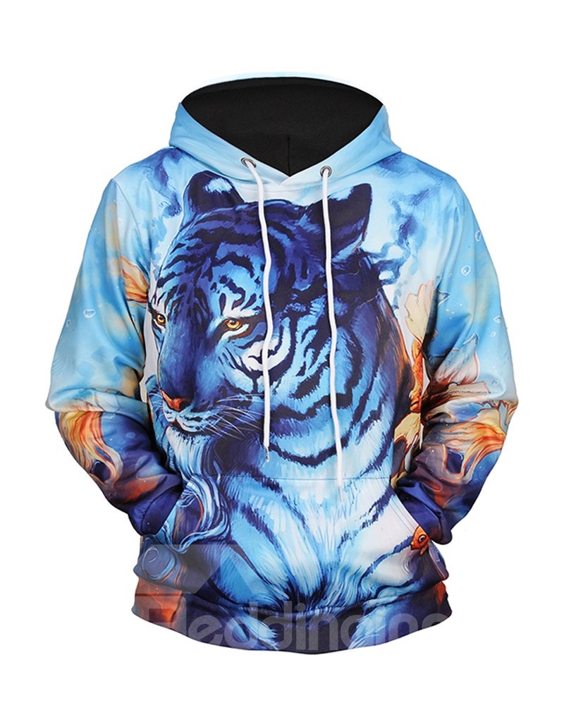 Cooler Tiger Athletic Loose Model Pullover Kängurutasche 3D bemalter Kapuzenpullover