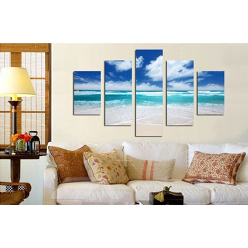 Green Sea and Blue Sky 5-Piece Canvas Hung Non-framed Wall Prints