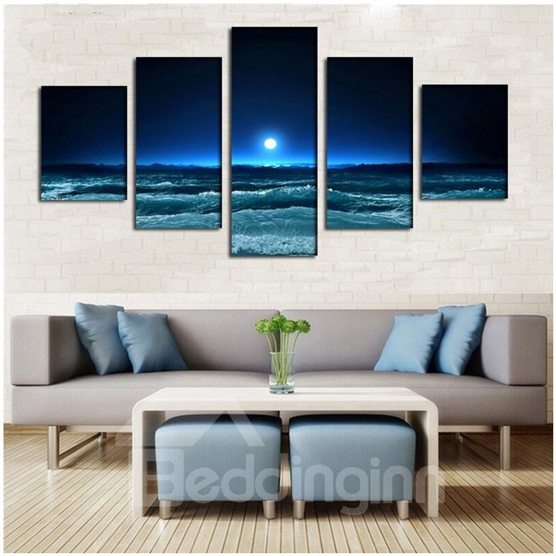 Blue Sky and Sea Scenery Hanging 5-Piece Canvas Non-framed Wall Prints