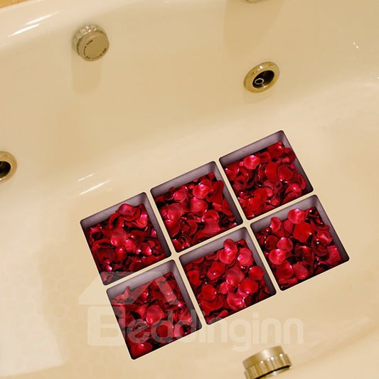 Etiquetas engomadas de la bañera del pétalo 3D de Rose roja para la decoración del cuarto de baño