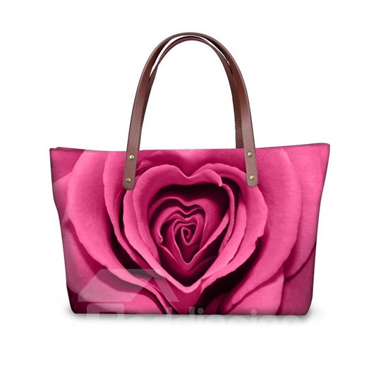 Pink Rose Flowering Waterproof Sturdy 3D Printed for Women Girls Shoulder HandBags