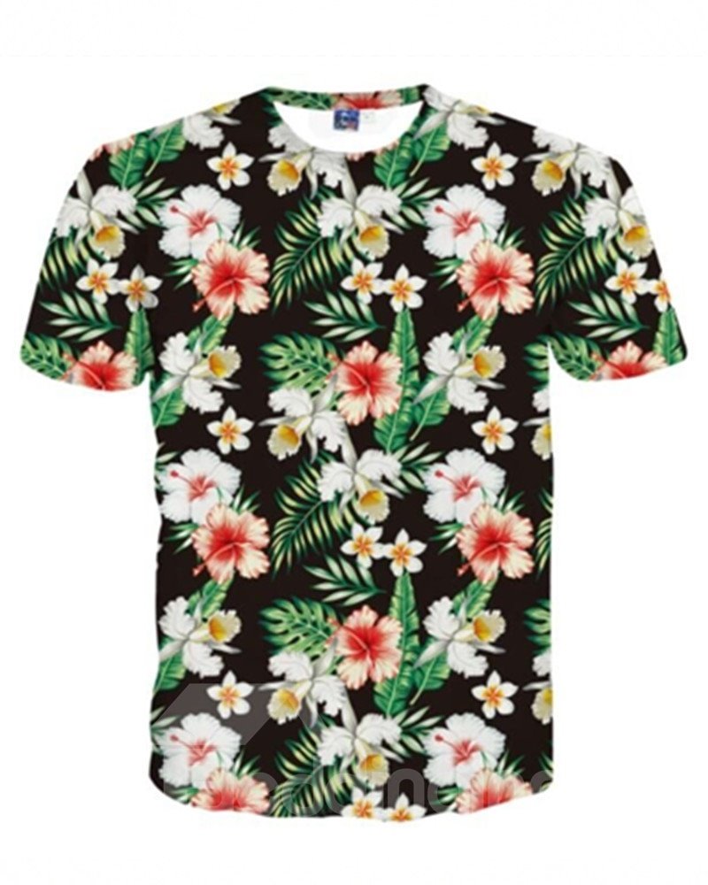 Niedliches T-Shirt mit rundem Blumenmuster und 3D-Bemalung 