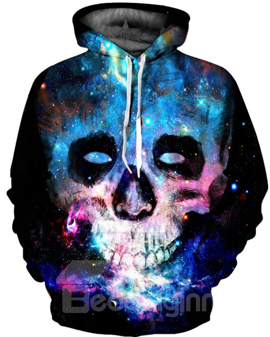 Unique Long Sleeve Colorful Skull Face Pattern 3D Painted Hoodie