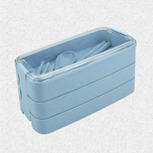 Kreative Weizenstroh-Lunchbox, Studenten-Lunchbox, dreischichtige Bento-Box, Haushaltsschärfer mit Löffel und Gabel, Stäbchen