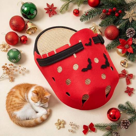 Christmas Cat Cave - Slipper Shape Sleeping Bed with Scratch Mat, Pet