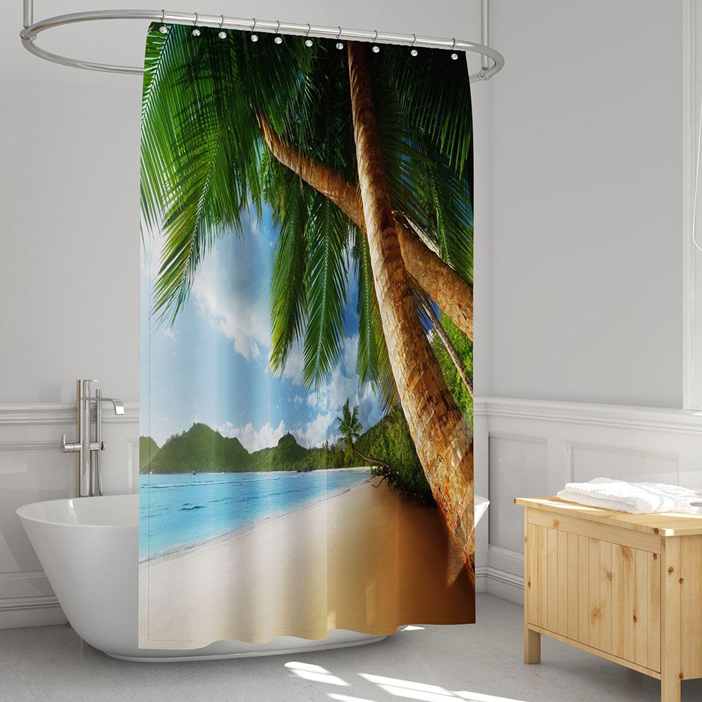 3D Printed Palm Costal Landscape Shower Curtain Bathroom Partition Curtain Durable Waterproof Mildew Proof Polyester 5 Size