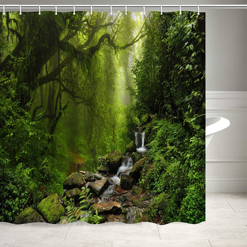 3D Printed Landscape Shower Curtain Bathroom Partition Curtain Durable Waterproof Mildew Proof Polyester 4 Size