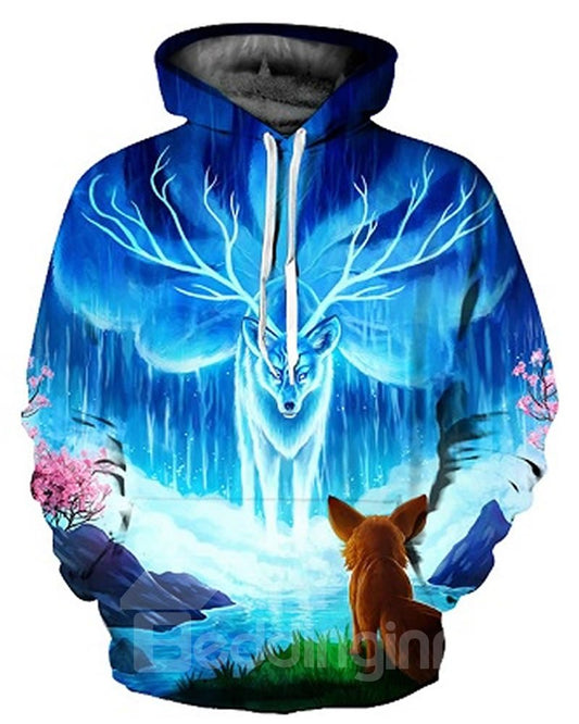 3D Myth Style Fox Blue Pattern Sweater Long Sleeve Cool Hoodies