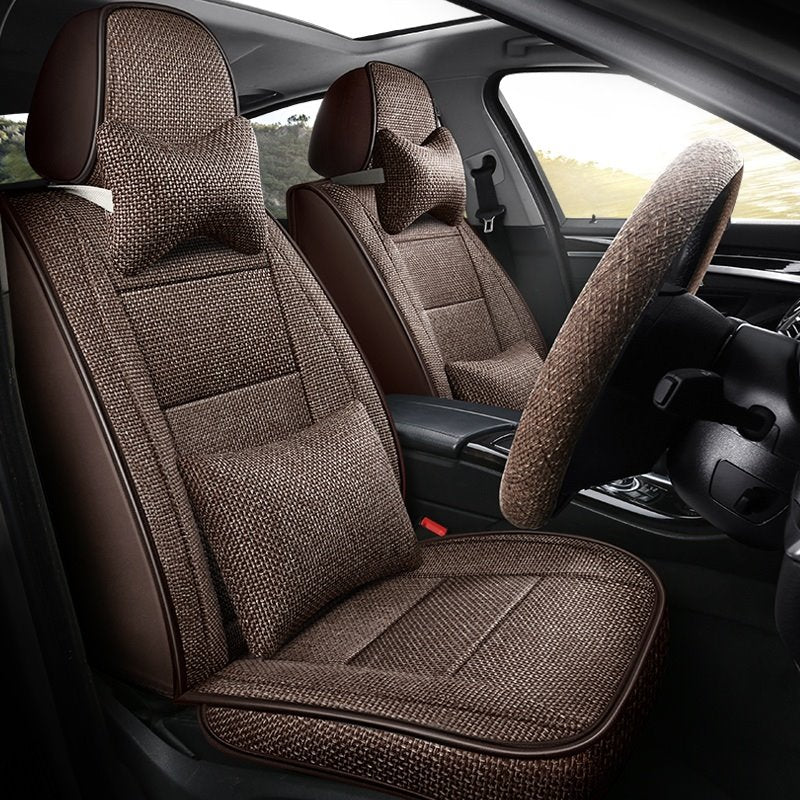 Car Seat Cover Breathable Fabric Wear-resistant Materials Wear-resisting Scratch No Peculiar Smell Fresh Breathable Not Stuffy Airbag Compatible 5-seater Universal Fit Seat Covers for Auto with Lumbar Pillow*2 Headrest Pillow*2 Steering Wheel Cover*1