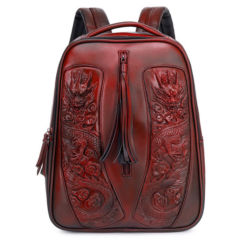 3D Gargon Loong Embossed Backpack Waterproof PU Leather Handbag For Men&Women