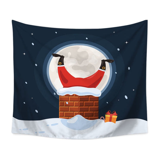 Feliz Navidad Santa Luna Nieve Chimenea Patrón Divertido Ladrillo Tapiz para colgar en la pared Feliz Año Nuevo Decoración de pared para dormitorio, sala de estar dormitorio 